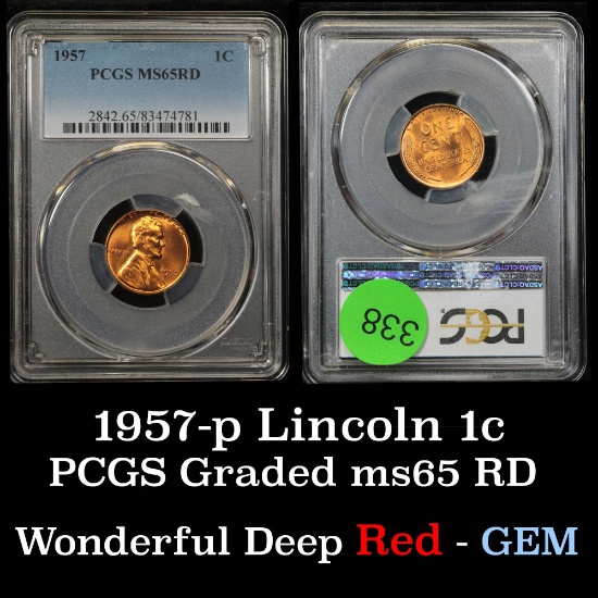 PCGS 1957-p Lincoln Cent 1c Graded ms65 rd By PCGS