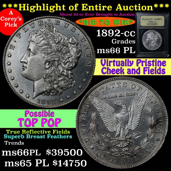 ***Auction Highlight*** 1892-cc Morgan Dollar $1 Graded Gem+ Unc PL by USCG