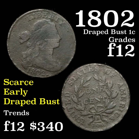 1802 Draped Bust Large Cent 1c Grades f, fine (fc)