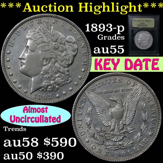 1893-p Morgan Dollar $1 Graded Choice AU by USCG. Very nice almost uncircul