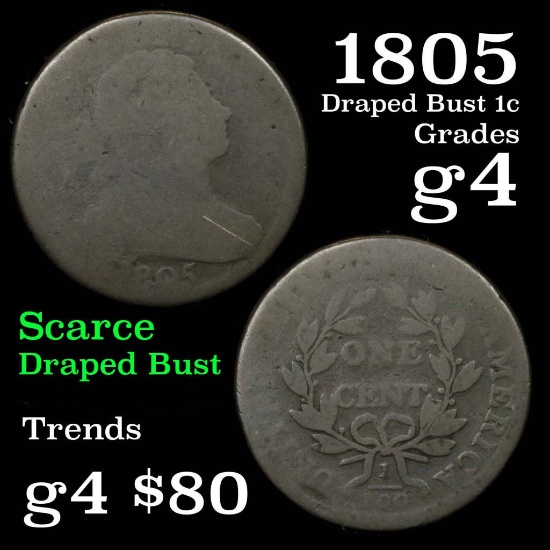 1805 Draped Bust Large Cent 1c Grades g, Good