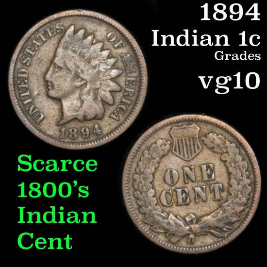 1894 Indian Cent 1c Grades vg+