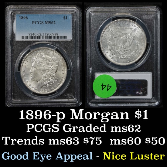 PCGS 1896-p Morgan Dollar $1 Graded ms62 By PCGS