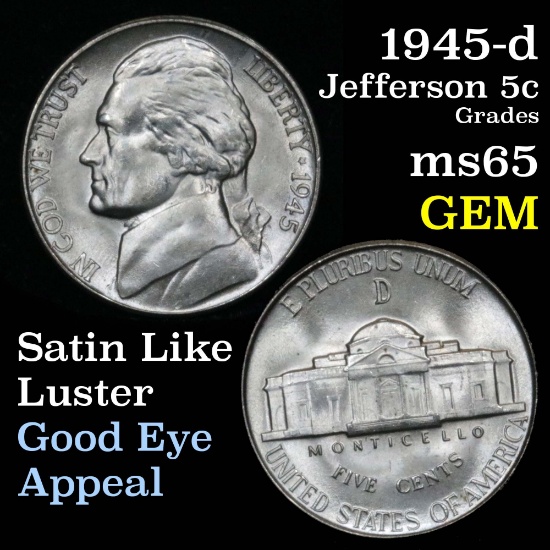 1945-d Jefferson Nickel 5c Grades Gem Unc