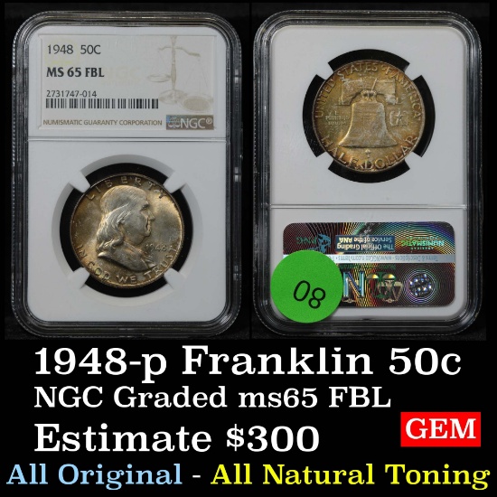 NGC 1948-p Franklin Half Dollar 50c Graded ms65 fbl By NGC (fc)