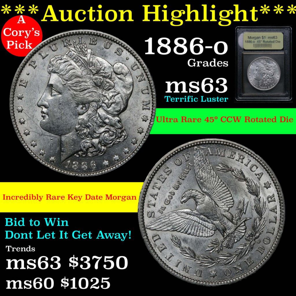 ***Auction Highlight** Ultra rare rotated die 1886-o Morgan Dollar $1 Graded Select Unc by USCG (fc)
