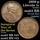 1909-p Lincoln Cent 1c Grades Select Unc RB