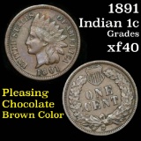 1891 Indian Cent 1c Grades xf
