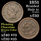 1851 Braided Hair Large Cent 1c Grades vf++