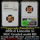 NGC 1951-d Lincoln Cent 1c Graded ms66 rd By NGC