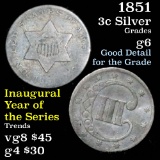 1851 3 Cent Silver 3cs Grades g+