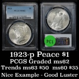 PCGS 1923-p Peace Dollar $1 Graded ms62 By PCGS