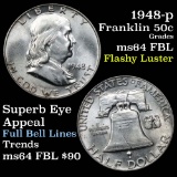 1948-p Franklin Half Dollar 50c Grades Choice Unc FBL