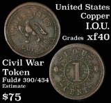 Undated I.O.U. 1 Cent Fuld 390/434 Civil War Token Grades xf