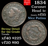 1834 Coronet Head Large Cent 1c Grades vf++