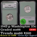 1942-p Washington Quarter 25c Graded Gem+ Unc By Numitrust