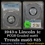 PCGS 1943-s Lincoln Cent 1c Graded ms65 By PCGS