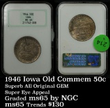 Nicely toned NGC 1946 Iowa Old Commem Half 50c All original Graded ms65 By NGC upgrade possible