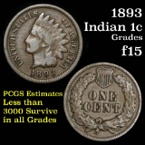 1893 Indian Cent 1c Grades f+
