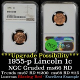 NGC 1955-p Lincoln Cent 1c Graded ms66 rd By NGC