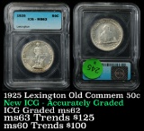 1925 Lexington Old Commem Half Dollar 50c Nice luster Graded ms62 By ICG Good eye appeal