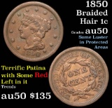1850 Braided Hair Large Cent 1c Grades AU, Almost Unc