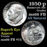 1950-p Roosevelt Dime 10c Grades Gem++ Full Bands