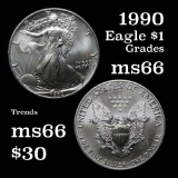 1990 Silver Eagle Dollar $1 Grades GEM+ Unc