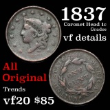 1837 Coronet Head Large Cent 1c Grades vf details