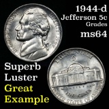1944-d Jefferson Nickel 5c Grades Choice Unc