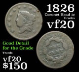 1826 Coronet Head Large Cent 1c Grades vf, very fine