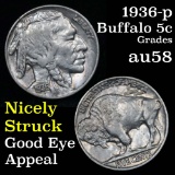 1936-p Buffalo Nickel 5c Grades Choice AU/BU Slider