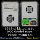 NGC 1943-d Lincoln Cent 1c Graded ms66 By NGC