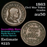 1863 Civil War Token Grades AU, Almost Unc (fc)