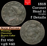 1818 Coronet Head Large Cent 1c Grades f details