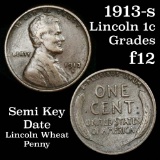 1913-s Lincoln Cent 1c Grades f, fine