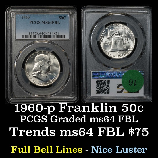 PCGS 1960-p Franklin Half Dollar 50c Graded ms64 FBL By PCGS
