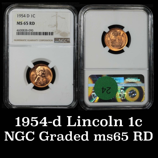 NGC 1954-d Lincoln Cent 1c Graded ms65 RD By NGC
