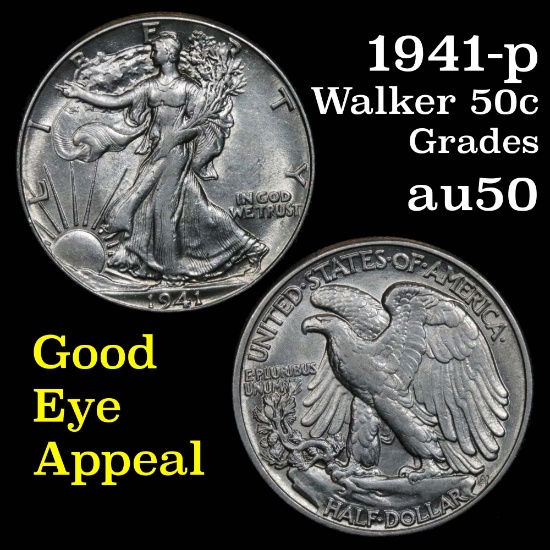 1941-p Walking Liberty Half Dollar 50c Grades AU, Almost Unc