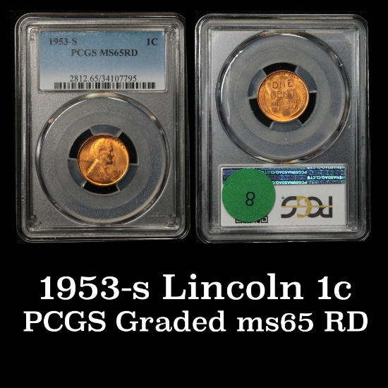 PCGS 1953-s Lincoln Cent 1c Graded ms65 RD By PCGS