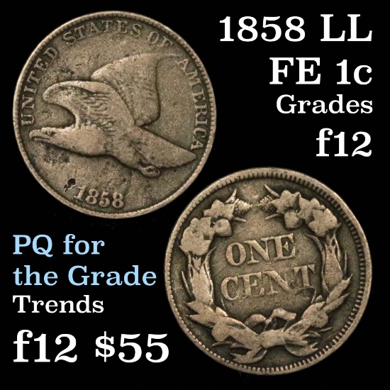 1858 LL Flying Eagle Cent 1c Grades f, fine