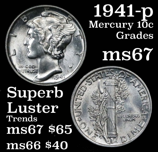 1941-p Mercury Dime 10c Grades GEM++ Unc