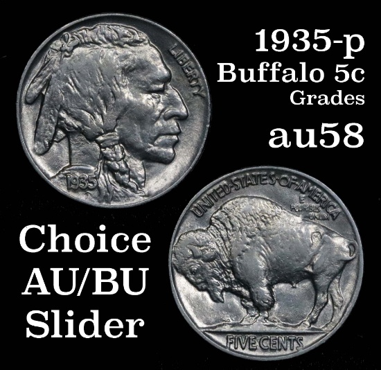 1935-p Buffalo Nickel 5c Grades Choice AU/BU Slider