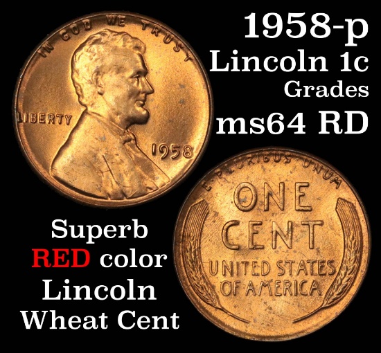 1958-p Lincoln Cent 1c Grades Choice Unc RD