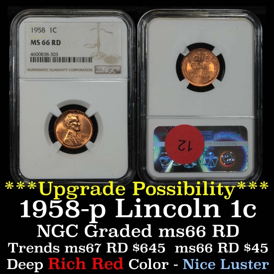 NGC 1958-p Lincoln Cent 1c Graded ms66 RD By NGC