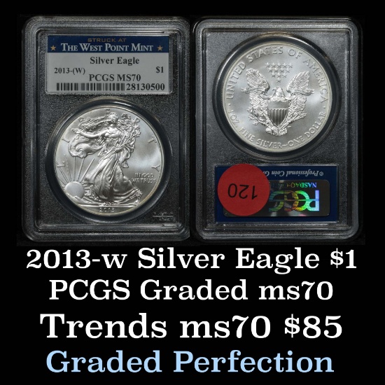 PCGS 2013-w Silver Eagle Dollar $1 Graded ms70 By PCGS