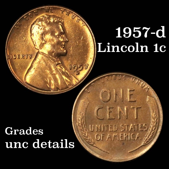 1957-d Lincoln Cent 1c Grades Unc Details