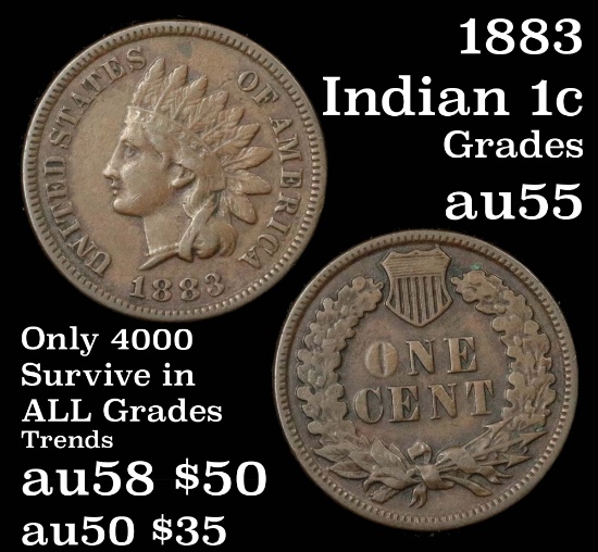 1883 Indian Cent 1c Grades Choice AU