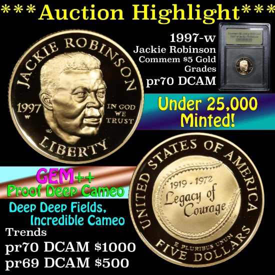 ***Auction Highlight*** 1997-w Jackie Robinson Commem Gold $5 Graded GEM++