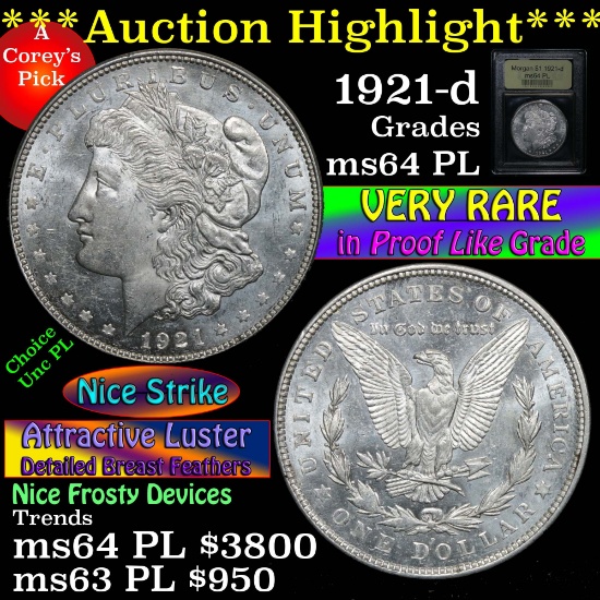 ***Auction Highlight*** 1921-d Morgan Dollar $1 Graded Choice Unc PL by USCG (fc)